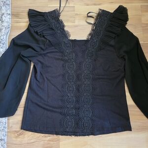 Marc New York Black Lace Detail Blouse